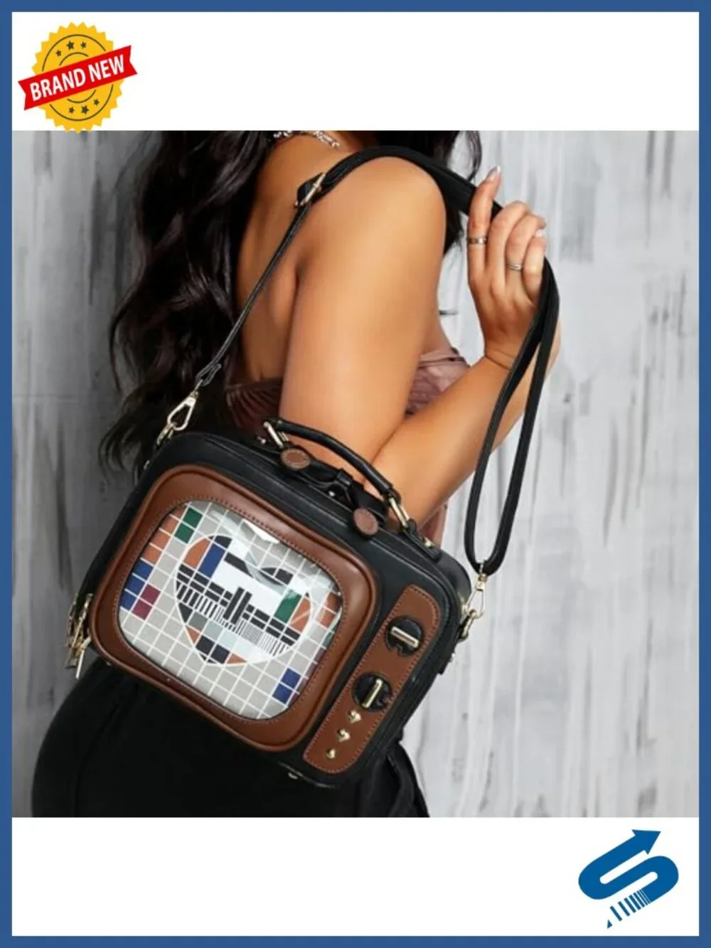 Retro TV Ita Bag Backpack with 2 Inserts, Faux Leather Display Purse